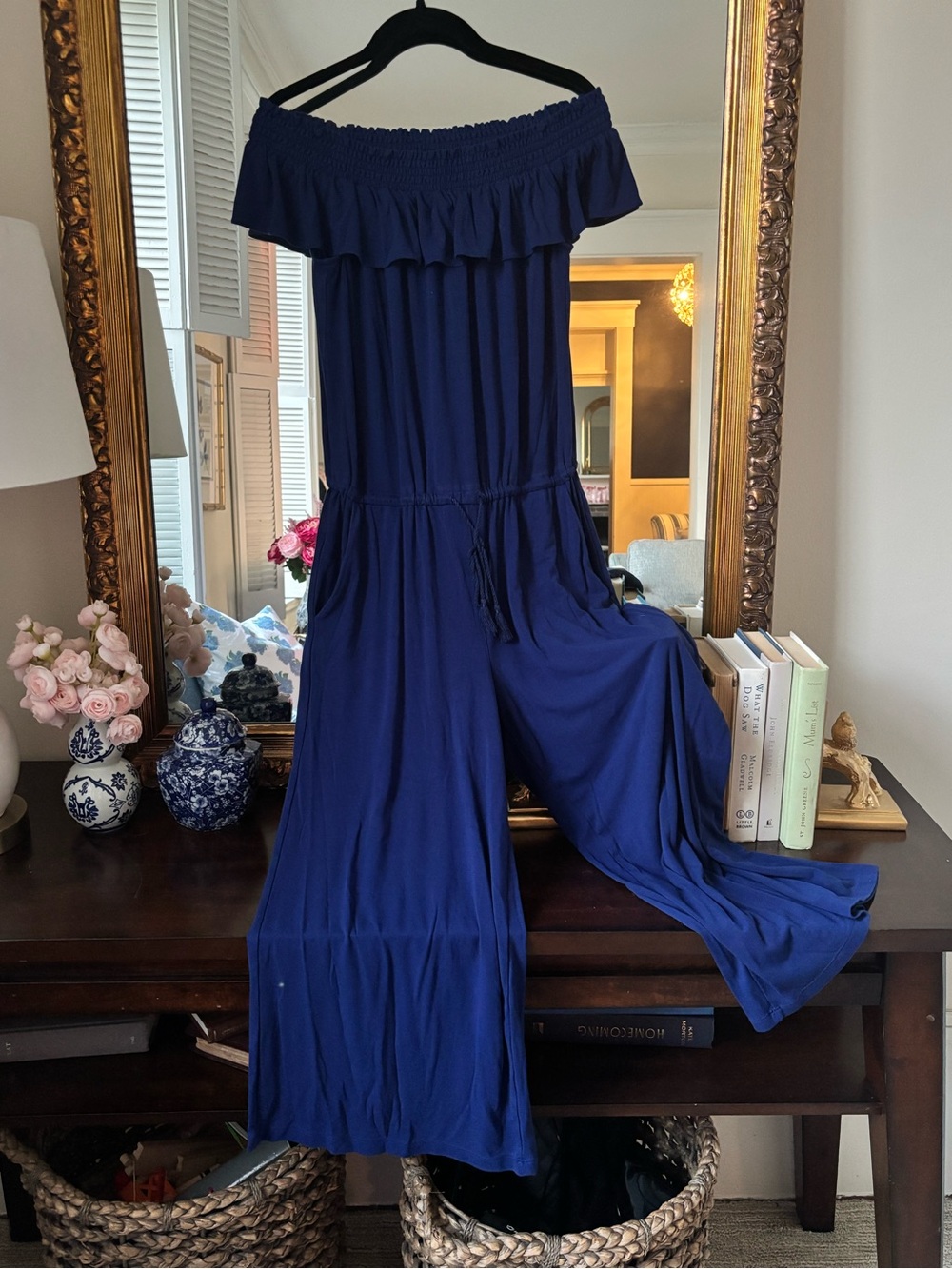 Ralph Lauren Off-Shoulder Navy Wide-Leg Jumpsuit